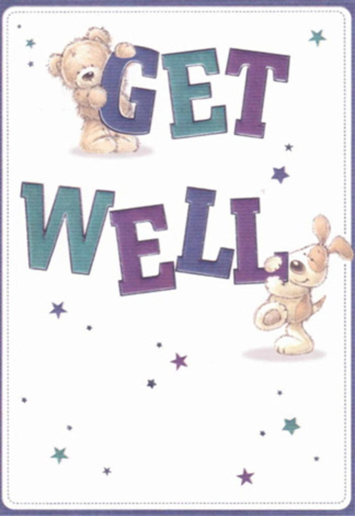 A joyful ode to healing, this illustrated get well card encapsulates the optimism often found along the bustling streets of West Hampstead. At the centre, a friendly bear and playful puppy share a moment of gentle camaraderie; their rounded forms and beaming faces set a nurturing tone. Scattered around them, cheerful stars shimmer in gradients of blue and purple, evoking the magical glow of dusk settling over West End Green. The bold typography, rendered in inviting purples and aquas, anchors the design, while its size and confident style ensure the sentiment leaps out with clarity and hopefulness. Light streams across the card's background, creating a sense of space and breath much like the welcoming interiors of West Hampstead Florist on a calm morning. The bear's illustrated fur appears soft and downy, and the puppy's floppy ears seem ready to nuzzle-a texture-rich composition that stirs the imagination. Together, this artwork and its message make an ideal gesture of encouragement, thoughtfully crafted to lift spirits-just as a local bouquet brightens someone's day here in NW6.